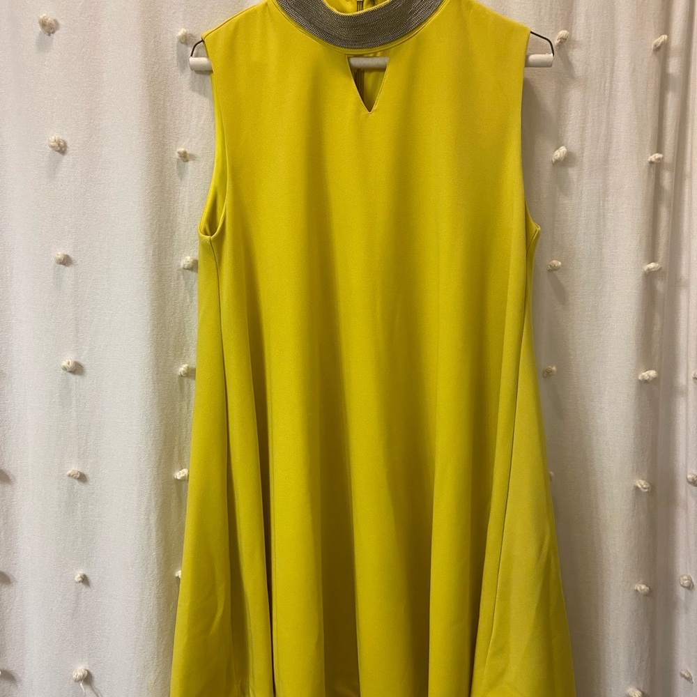 NWOT swing dress, stunning color w neck detail. size L